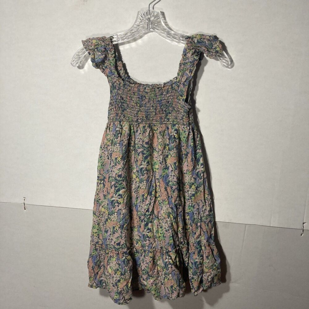 GAP multi-color floral smocked ruffled shoulder tiered hem sleeveless sundress M